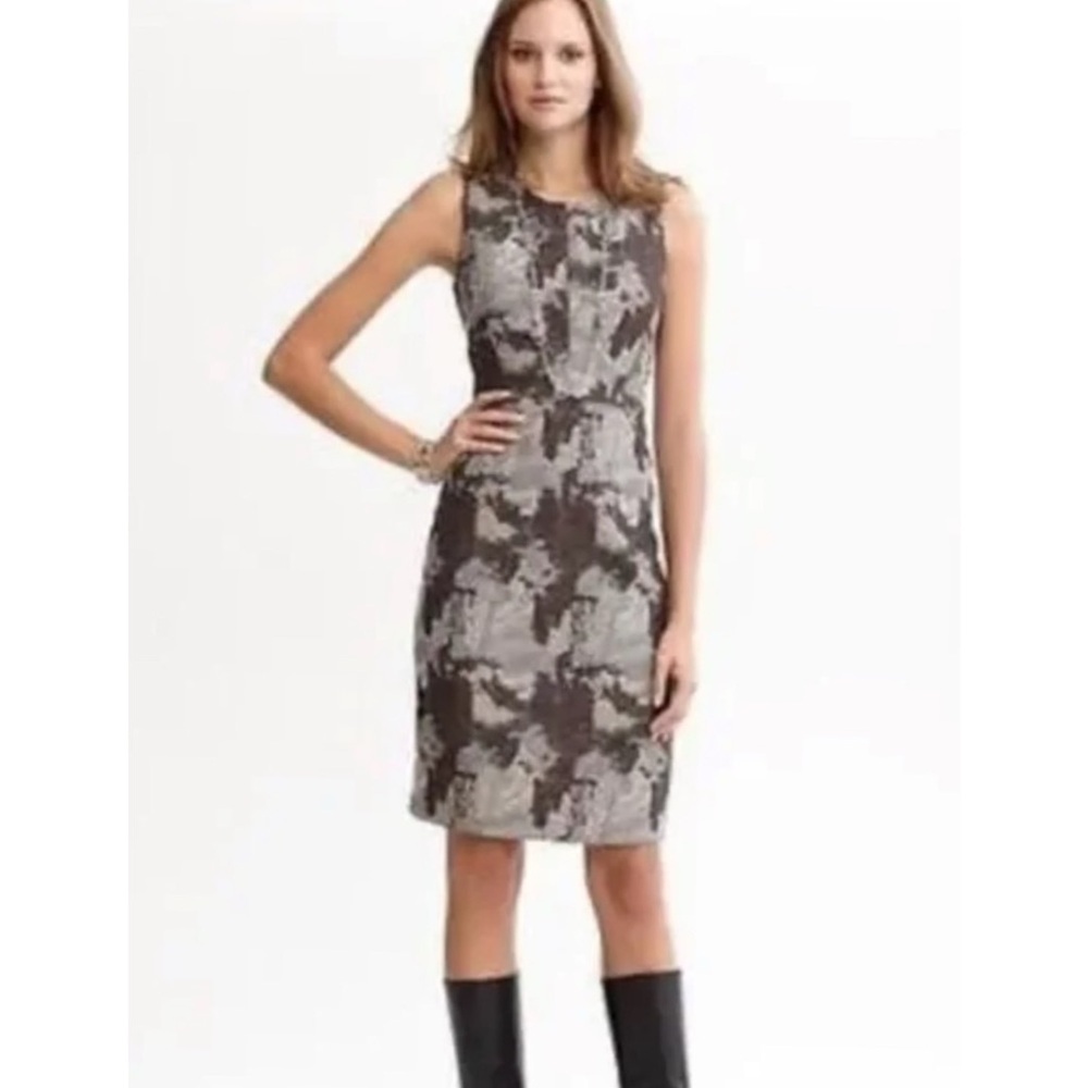 Banana Republic Brown Tan Wool Blend Metallic Sleeveless Sheath Career Dress 2 - Picture 2 of 13